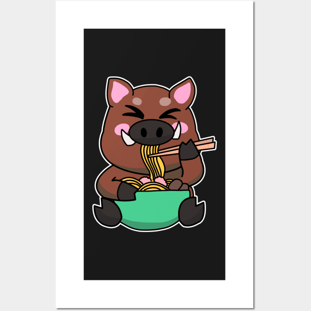 Anime Kawaii Ramen Eating Wild Boar Japanese Noodles Wall Art by Mesyo